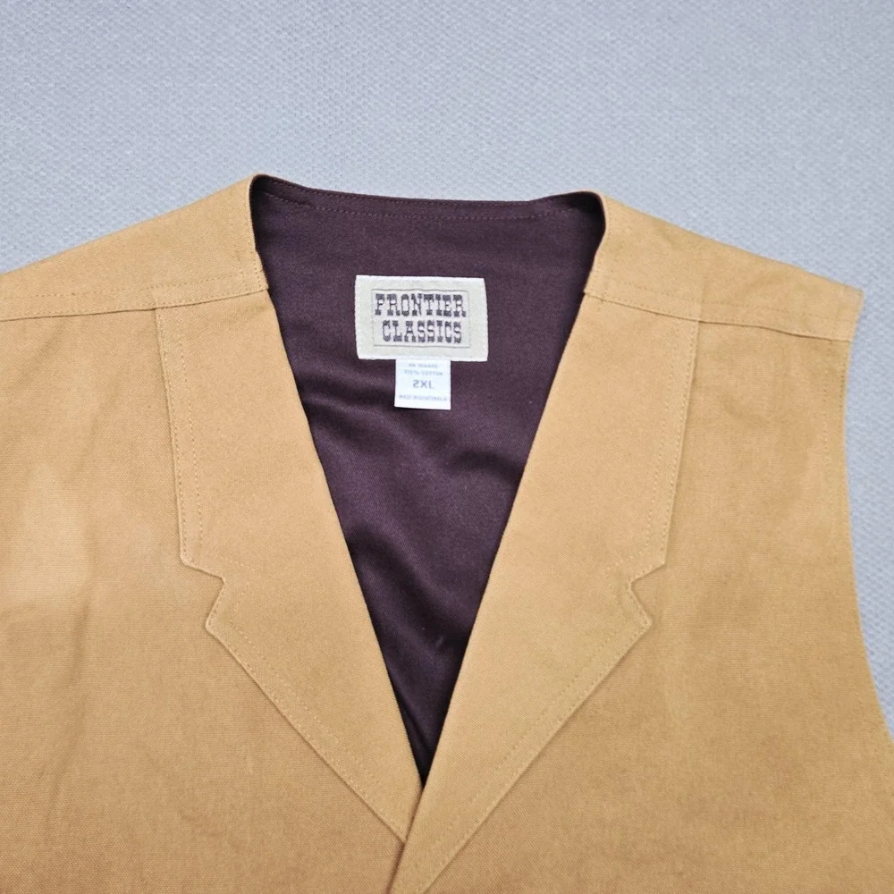 Frontier Classics Vest Mens 2XL Beige Cotton Waistcoat Belted Western Casual